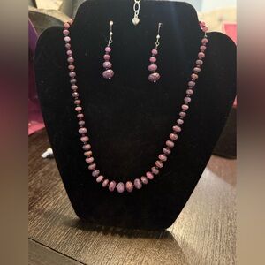 Jay King Pink Sapphire w/ Black Spinel Bead Necklace and Earrings